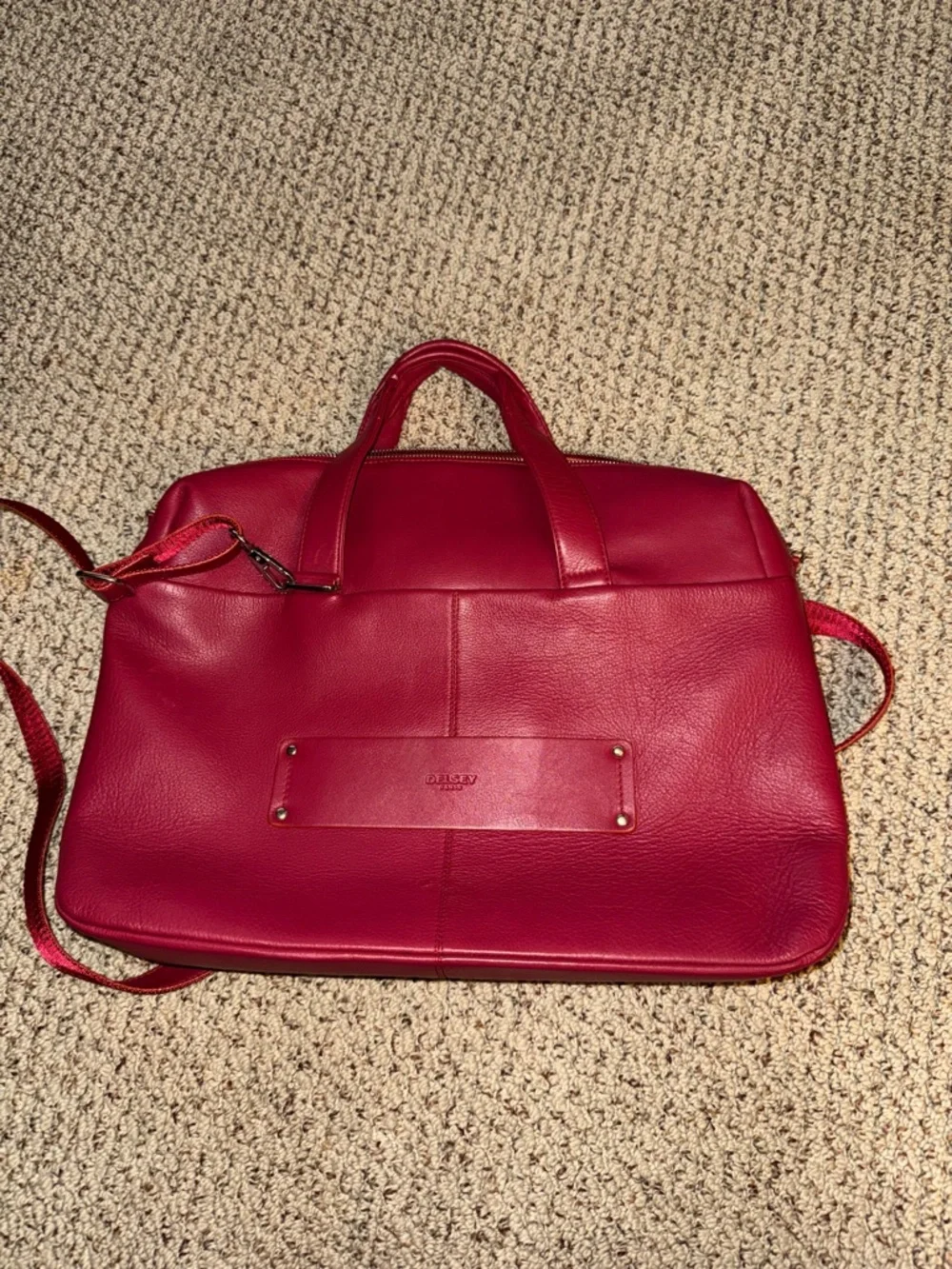 Burgundy/Red Leather Top-Handle Tote with Crossbody Strap